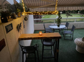 Large relaxed terrace, golf views